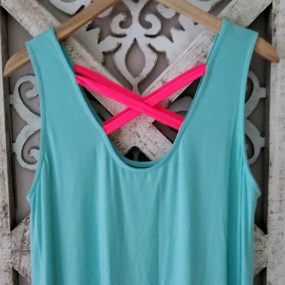 Lollipop Star Women's Sleeveless Tunic Top or Swimsuit Coverup in Aqua Hot Pink - Picture 7 of 12